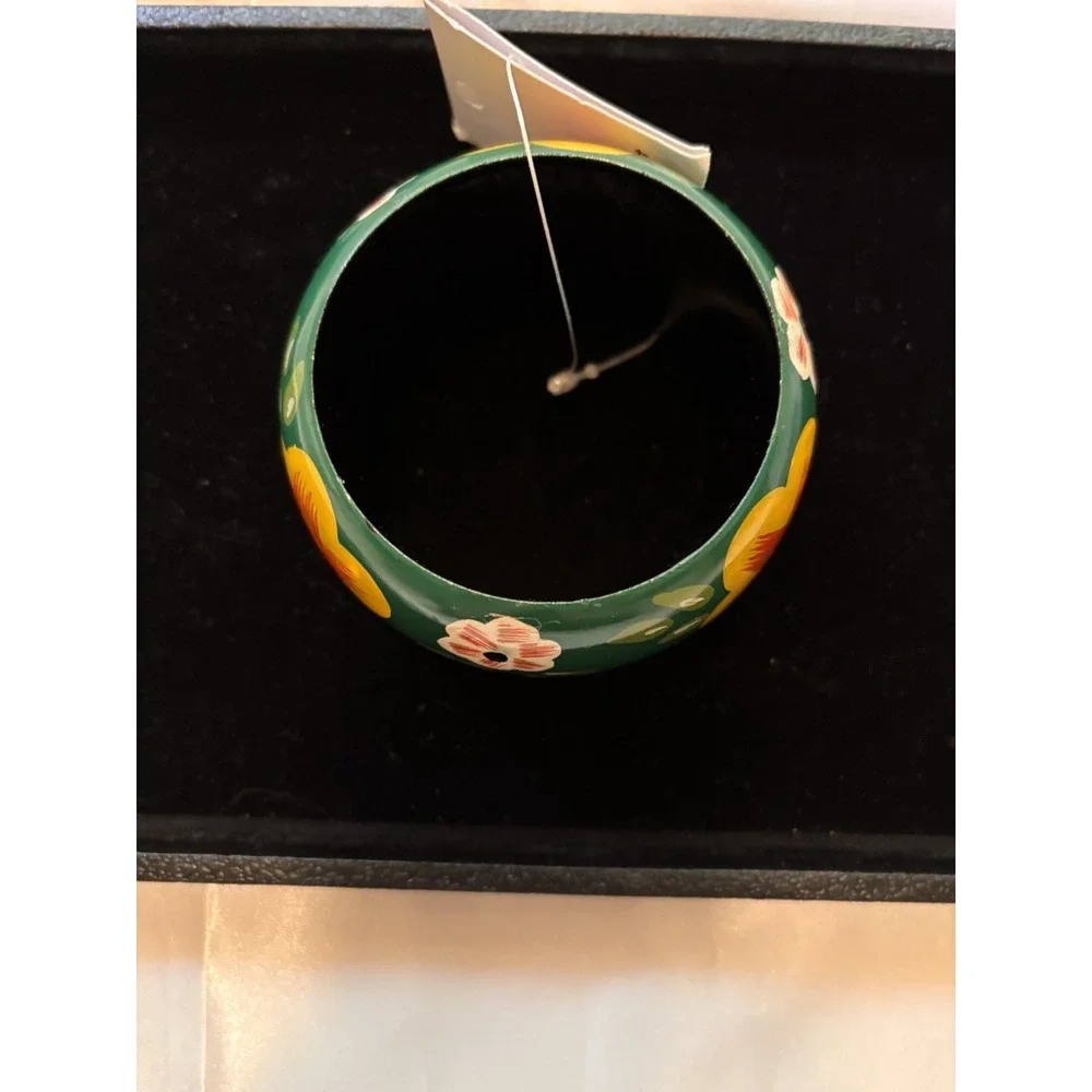 Fantasia Green Multicolor Hand-Painted Floral Plastic Bangle Bracelet[JB2]